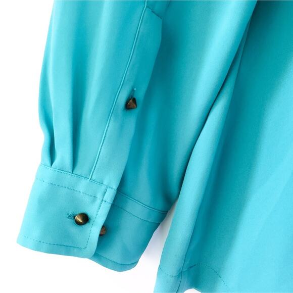 NEW Soft Surroundings Teal Blouse Studded Buttons Long Sleeve XSmall - Picture 5 of 5